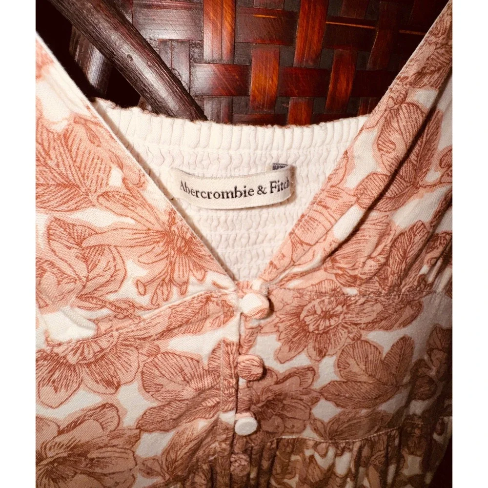 Abercrombie & Fitch Boho Linen Blend Floral V-Neck‎ Maxi Dress Large Cottagecore